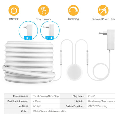 Self-Adhesive COB LED Under Cabinet Lights Penetrating Touch Sensor Neon Tape Lights