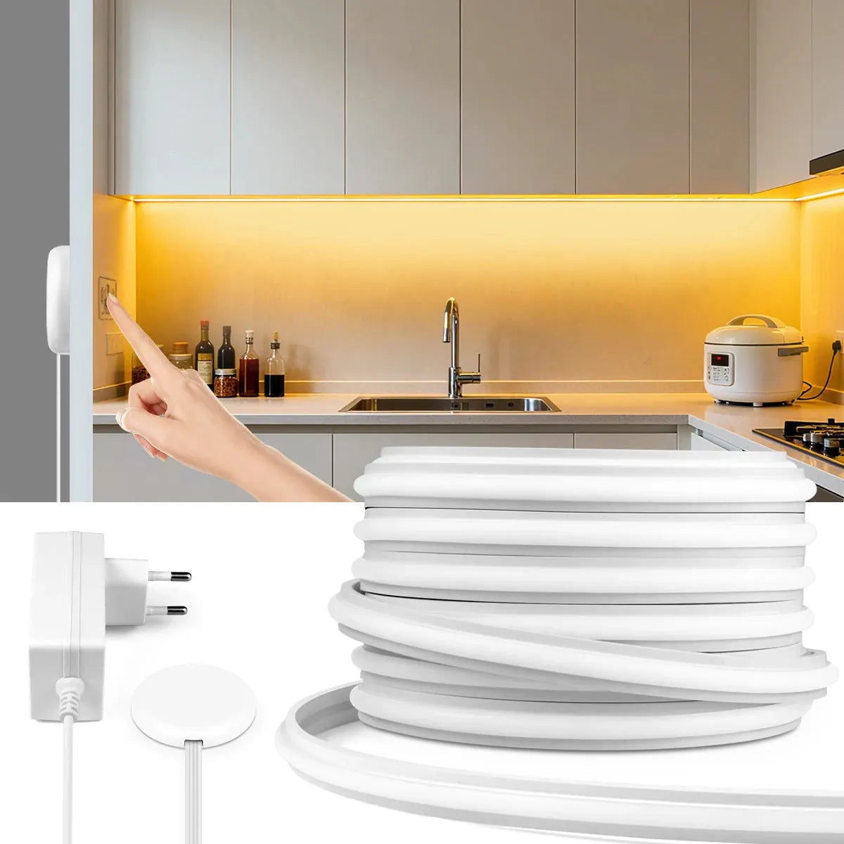 Self-Adhesive COB LED Under Cabinet Lights Penetrating Touch Sensor Neon Tape Lights