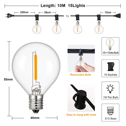 Shatterproof G40 Outdoor LED String Lights - Waterproof, Connectable