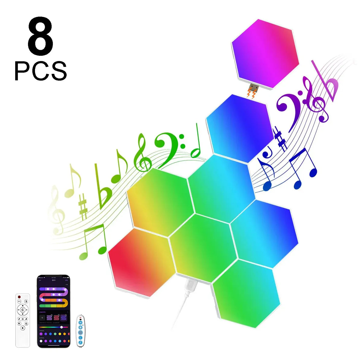 Hexagon RGB Smart Wall Lights - App Control, Music Sync, DIY Modular Panels