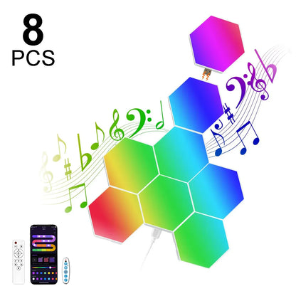 Hexagon RGB Smart Wall Lights - App Control, Music Sync, DIY Modular Panels