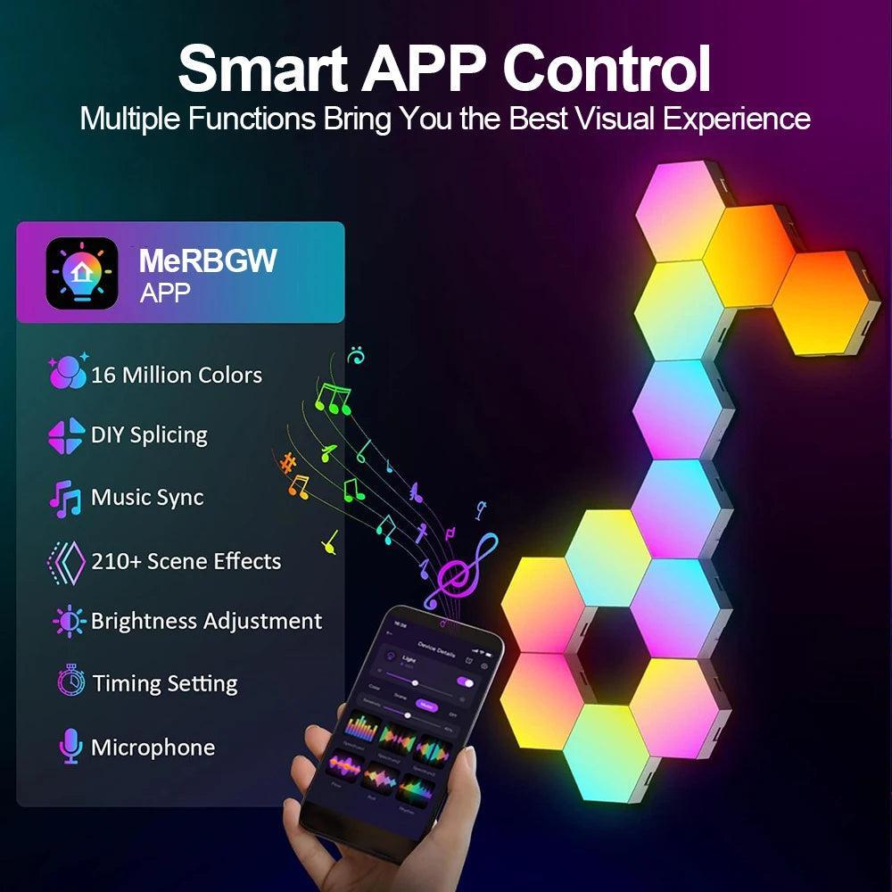 Smart Led Rgb Hexagon RGB Smart Wall Lights - App Control, Music Sync, DIY Modular P ...
