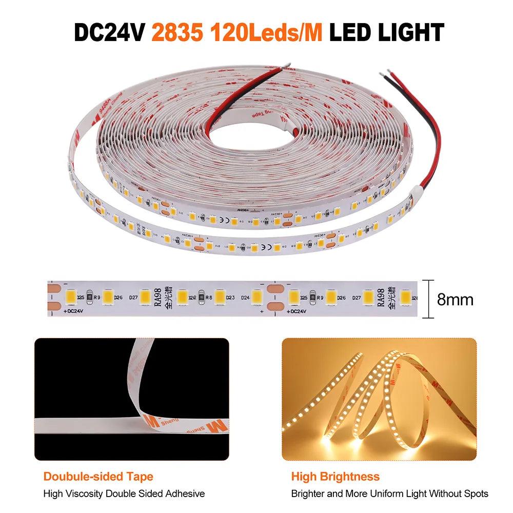 SMD 2835 24V LED Strip Lights With 120 LEDs, RA98, 2700K-6000K - Lumaz