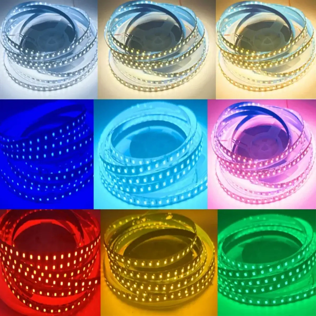 Rubans LED SMD 2835 120 LED/m - DC12V/24V, 9 Couleurs, Flexibles & Sécables