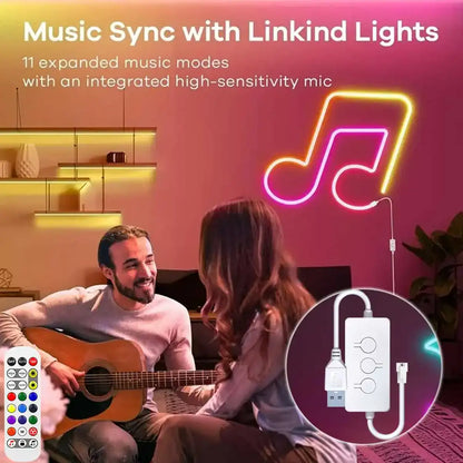 RGBIC Silicone Neon LED Strip Light - Tuya Smart App, IP65 Waterproof, USB 5V, Voice Control