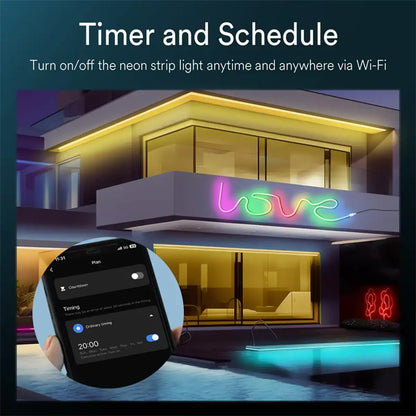 RGBIC Silicone Neon LED Strip Light - Tuya Smart App, IP65 Waterproof, USB 5V, Voice Control