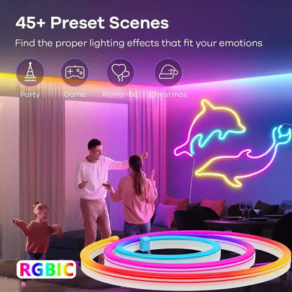 RGBIC Silicone Neon LED Strip Light - Tuya Smart App, IP65 Waterproof, USB 5V, Voice Control