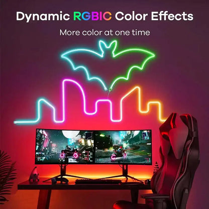 RGBIC Silicone Neon LED Strip Light - Tuya Smart App, IP65 Waterproof, USB 5V, Voice Control