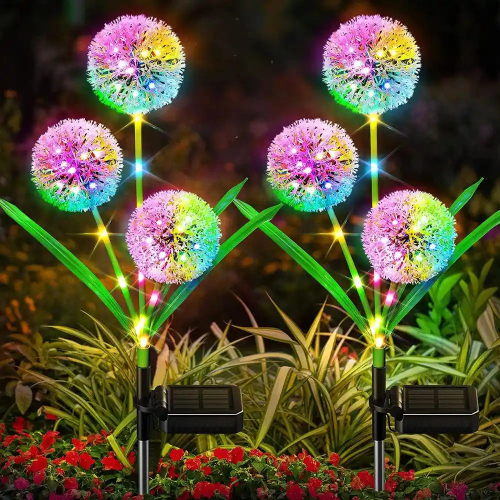 GALPADA 2-Pack Flower Solar Lamp – LED Daffodil Garden Light, Orange Yellow & White, Ground Plug With AA Battery