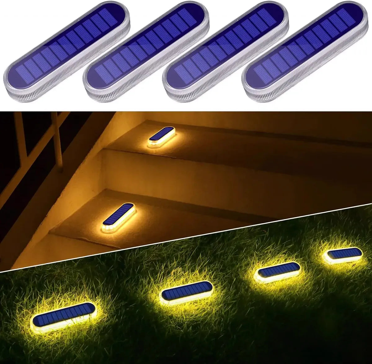 Solar Deck Lights Outdoor Step Lights Waterproof IP68 Stick on Step Stairs Driveway
