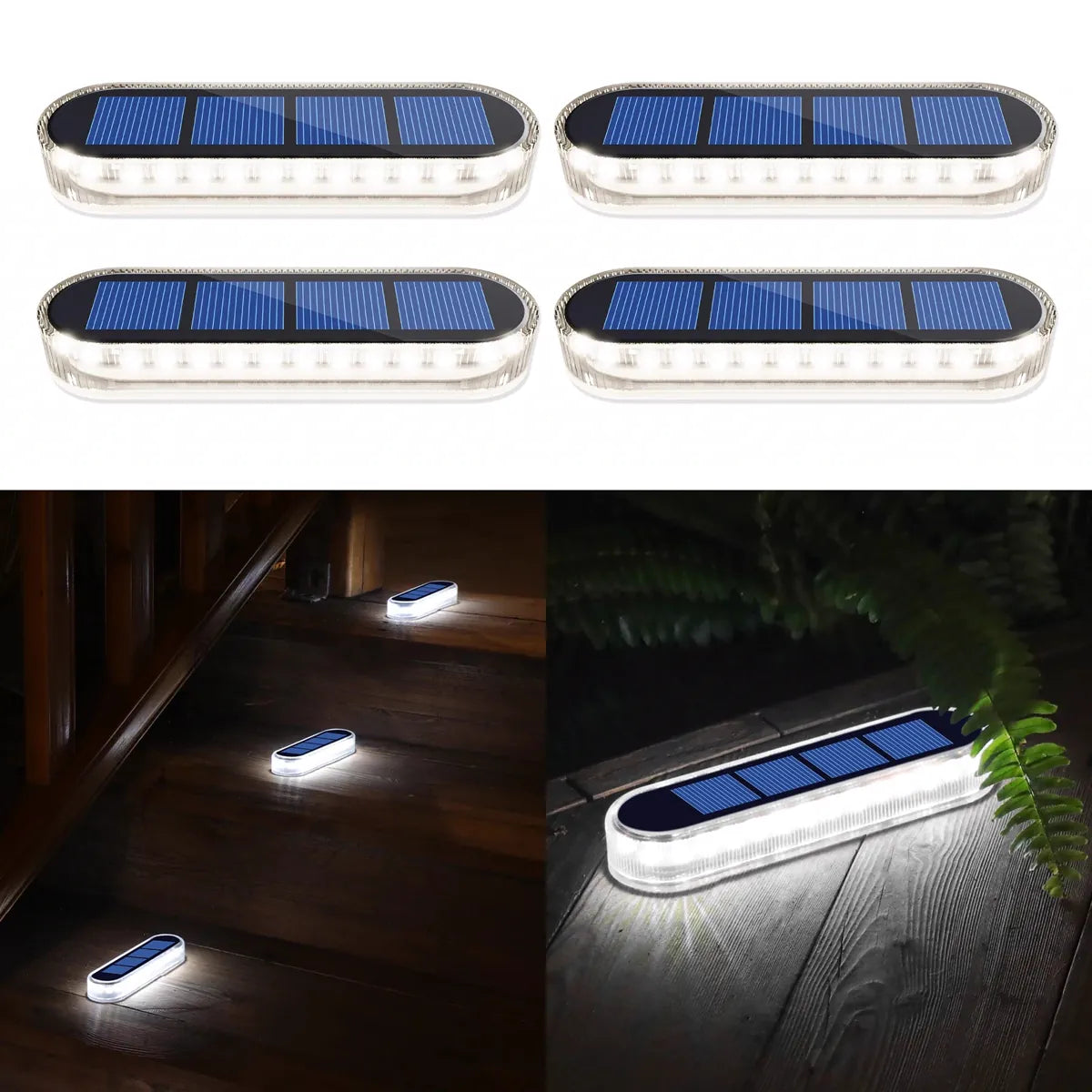 Solar Deck Lights Outdoor Step Lights Waterproof IP68 Stick on Step Stairs Driveway