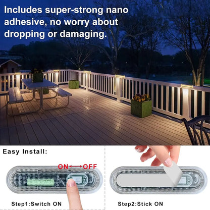 Solar Deck Lights Outdoor Step Lights Waterproof IP68 Stick on Step Stairs Driveway