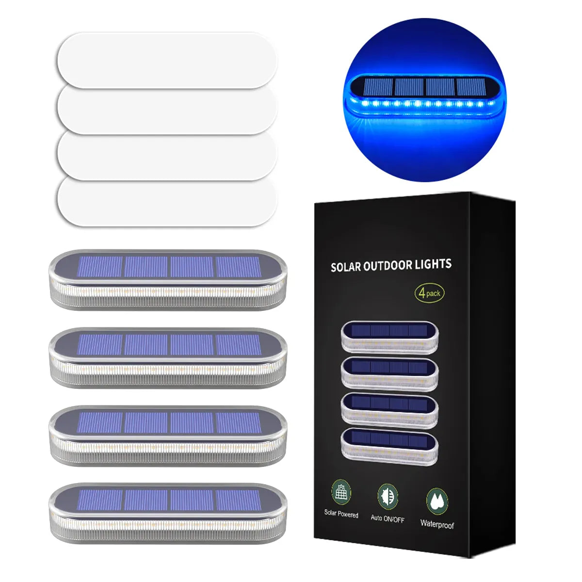 Solar Deck Lights Outdoor Step Lights Waterproof IP68 Stick on Step Stairs Driveway