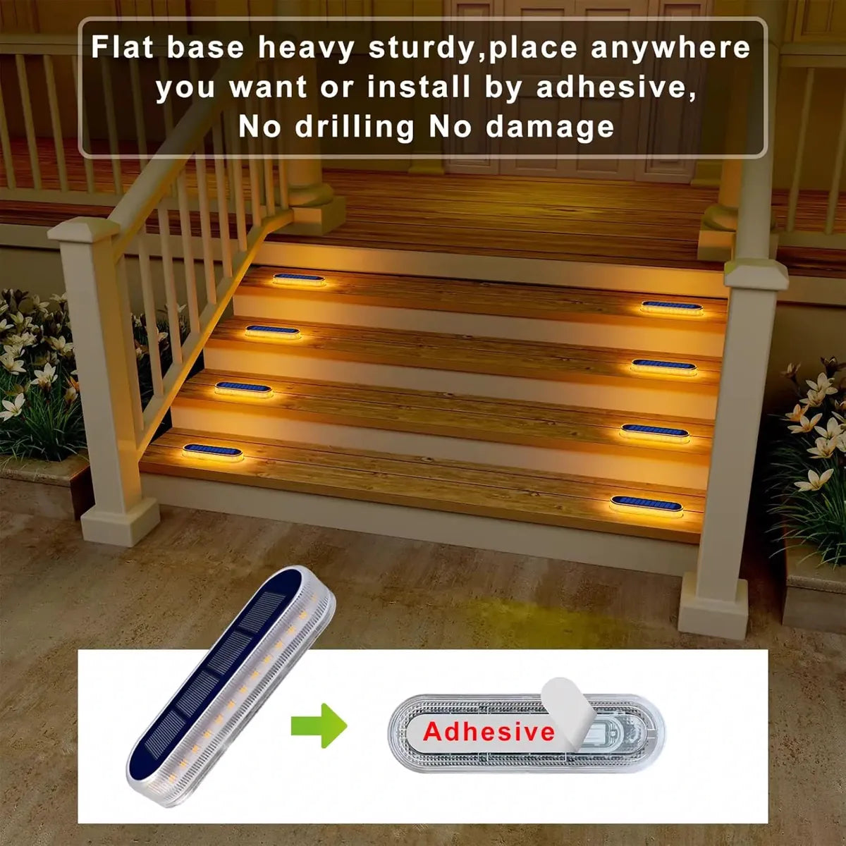 Solar Deck Lights Outdoor Step Lights Waterproof IP68 Stick on Step Stairs Driveway