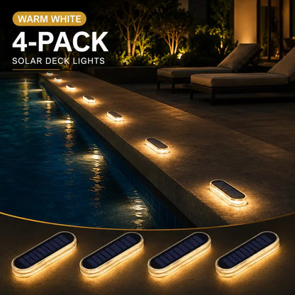 4-Pack Linear Solar LED Deck Lights - Stick-On Step Lights, IP68 Waterproof, Auto On/Off