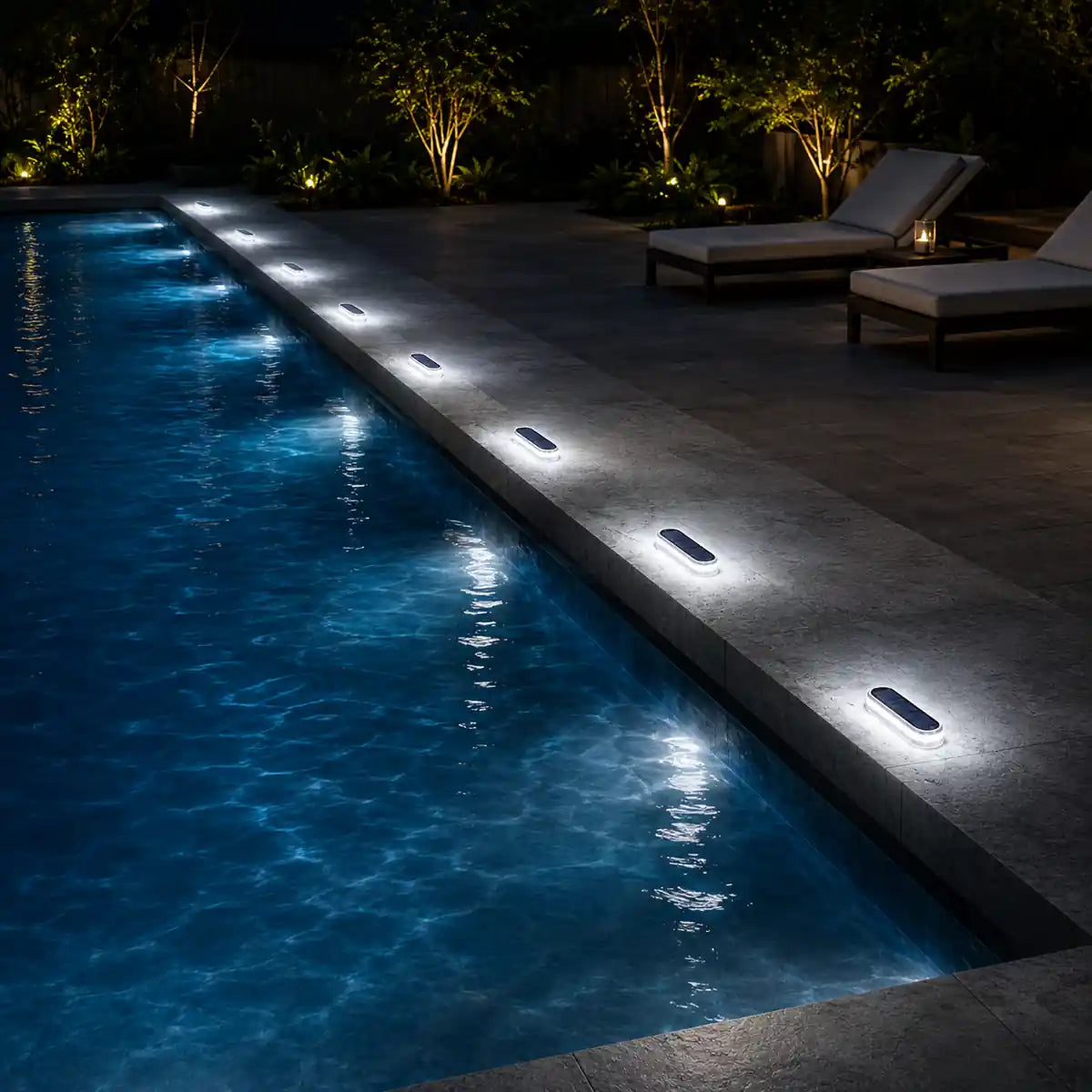 4-Pack Linear Solar LED Deck Lights - Stick-On Step Lights, IP68 Waterproof, Auto On/Off