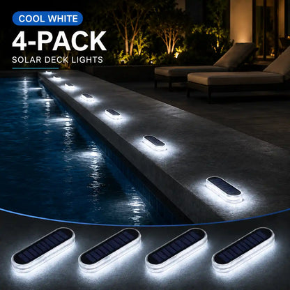 4-Pack Linear Solar LED Deck Lights - Stick-On Step Lights, IP68 Waterproof, Auto On/Off