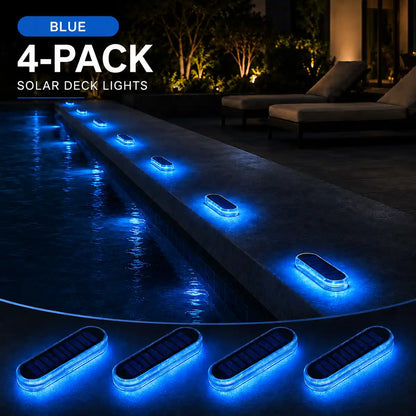 4-Pack Linear Solar LED Deck Lights - Stick-On Step Lights, IP68 Waterproof, Auto On/Off