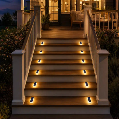 4-Pack Linear Solar LED Deck Lights - Stick-On Step Lights, IP68 Waterproof, Auto On/Off