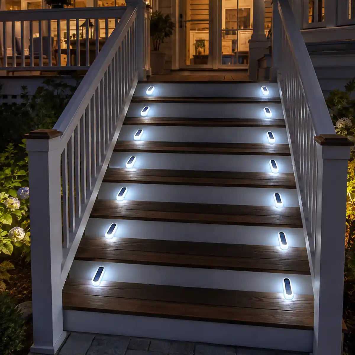 4-Pack Linear Solar LED Deck Lights - Stick-On Step Lights, IP68 Waterproof, Auto On/Off