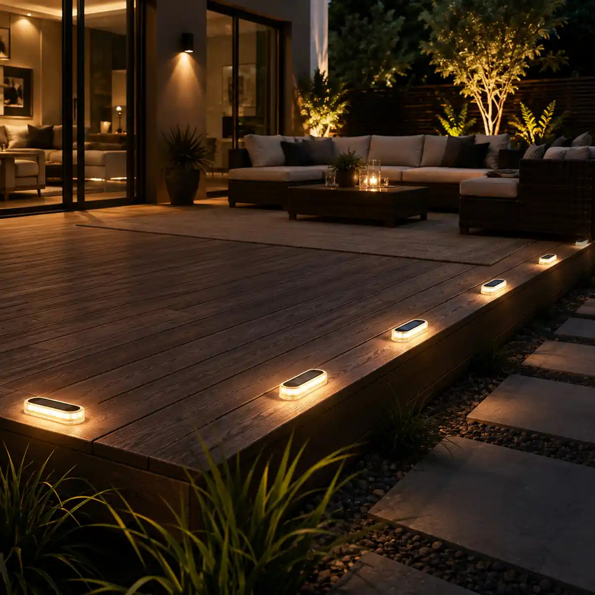 4-Pack Linear Solar LED Deck Lights - Stick-On Step Lights, IP68 Waterproof, Auto On/Off