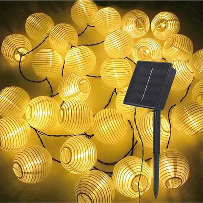 Solar Fabric Lantern String Lights - 8 Modes, Dusk-to-Dawn, Waterproof