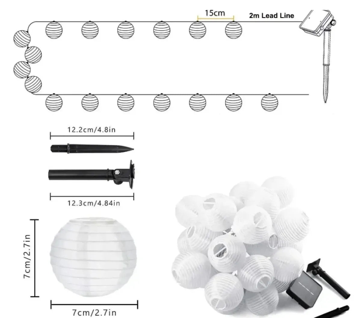Lantern spacing and solar-panel lead dimensions