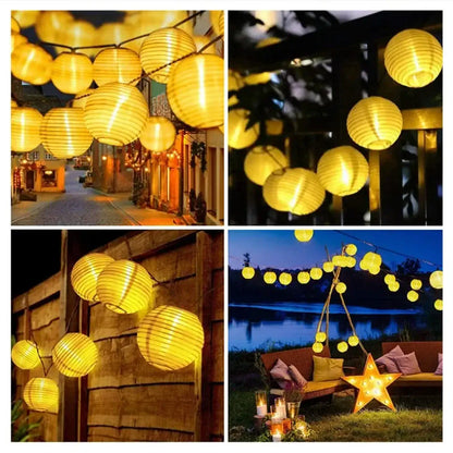 Solar Fabric Lantern String Lights - 8 Modes, Dusk-to-Dawn, Waterproof