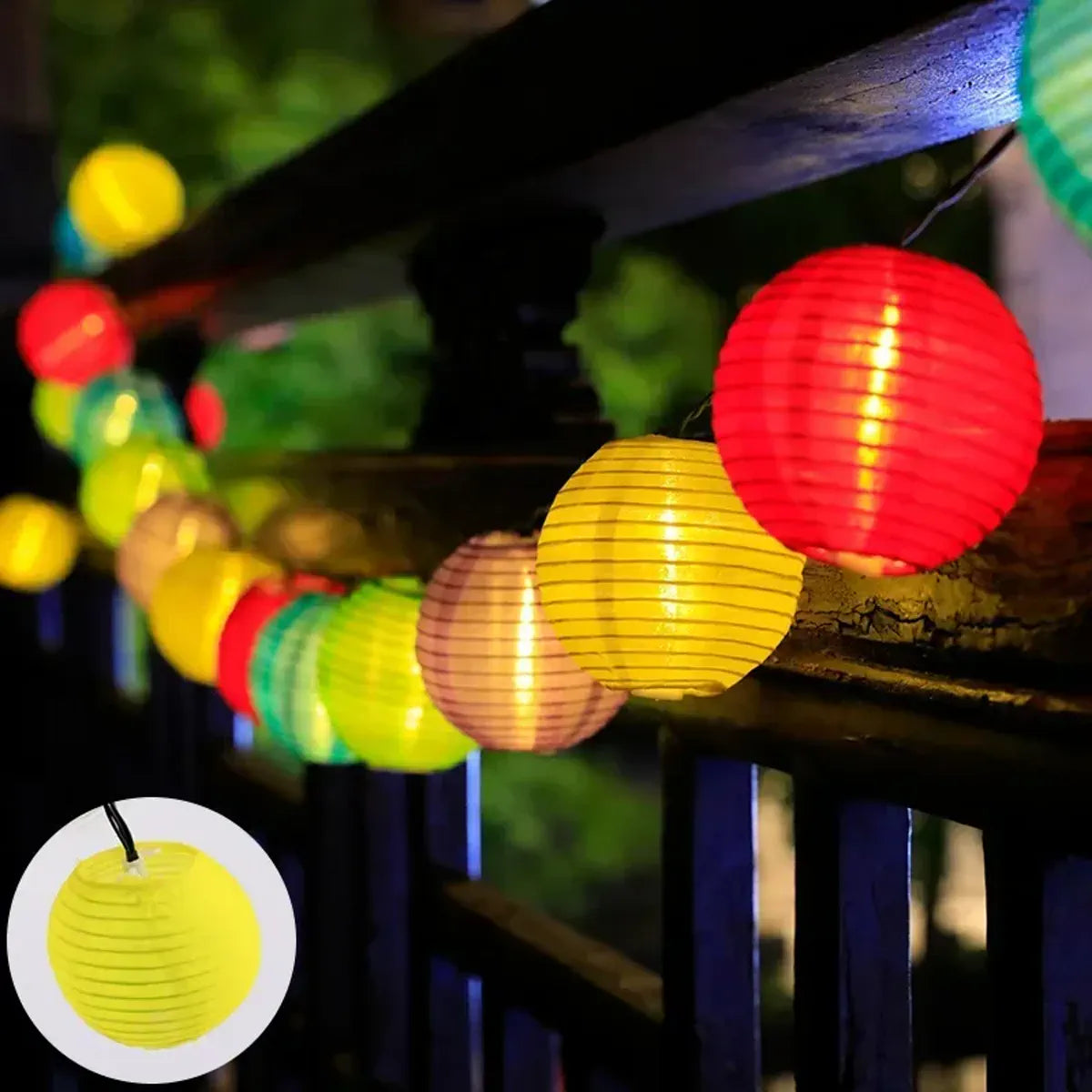 Solar Fabric Lantern String Lights - 8 Modes, Dusk-to-Dawn, Waterproof