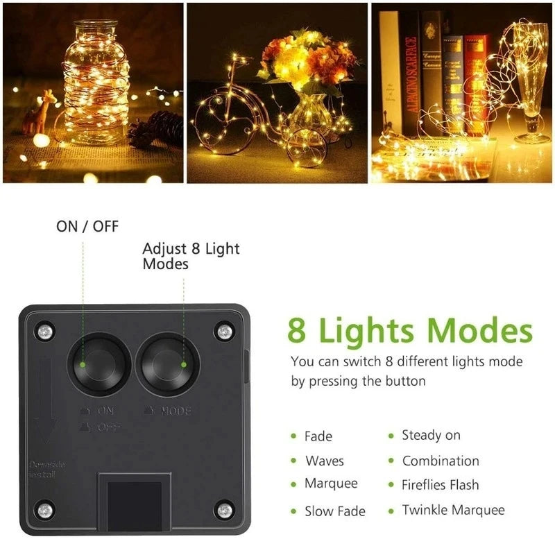 Quick Led Lights Quick Charge Solar Copper Wire LED Fairy String Lights - 8 Lighting Mo ...