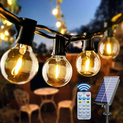 Solar G40 Outdoor String Lights - Shatterproof, Remote Control, IP65 Waterproof