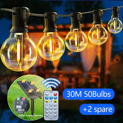 Solar G40 Outdoor String Lights - Shatterproof, Remote Control, IP65 Waterproof