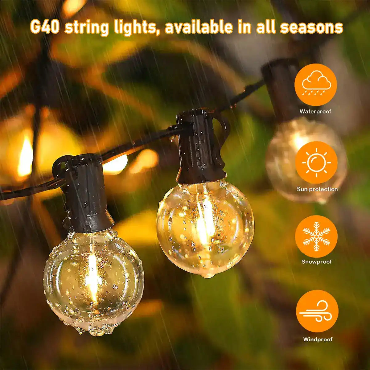 Solar G40 Outdoor String Lights - Shatterproof, Remote Control, IP65 Waterproof