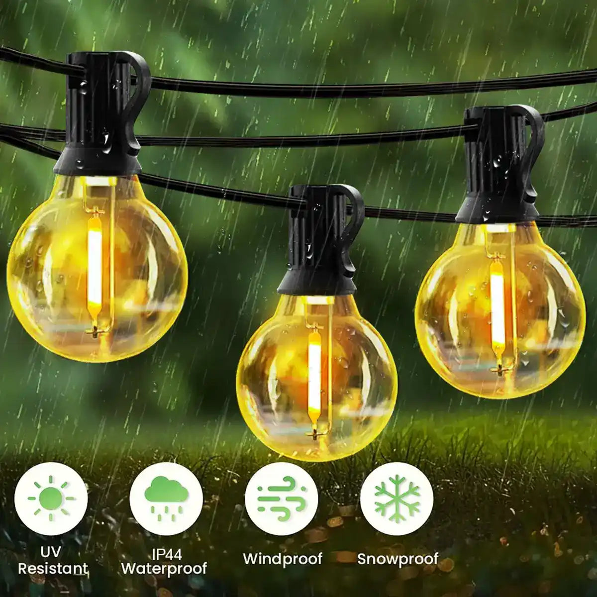 Weather-resistant G40 bulbs shown during rain