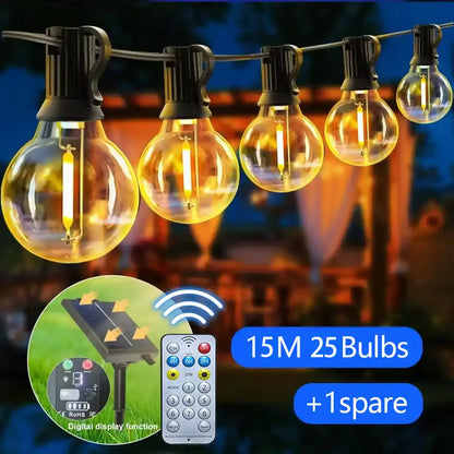 Solar G40 Outdoor String Lights - Shatterproof, Remote Control, IP65 Waterproof