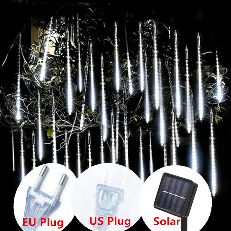 Solar LED Meteor Shower Rain Lights, 30/50cm 192/288 LEDs Outdoor String Lights Waterproof Christmas Decoration - Lumaz