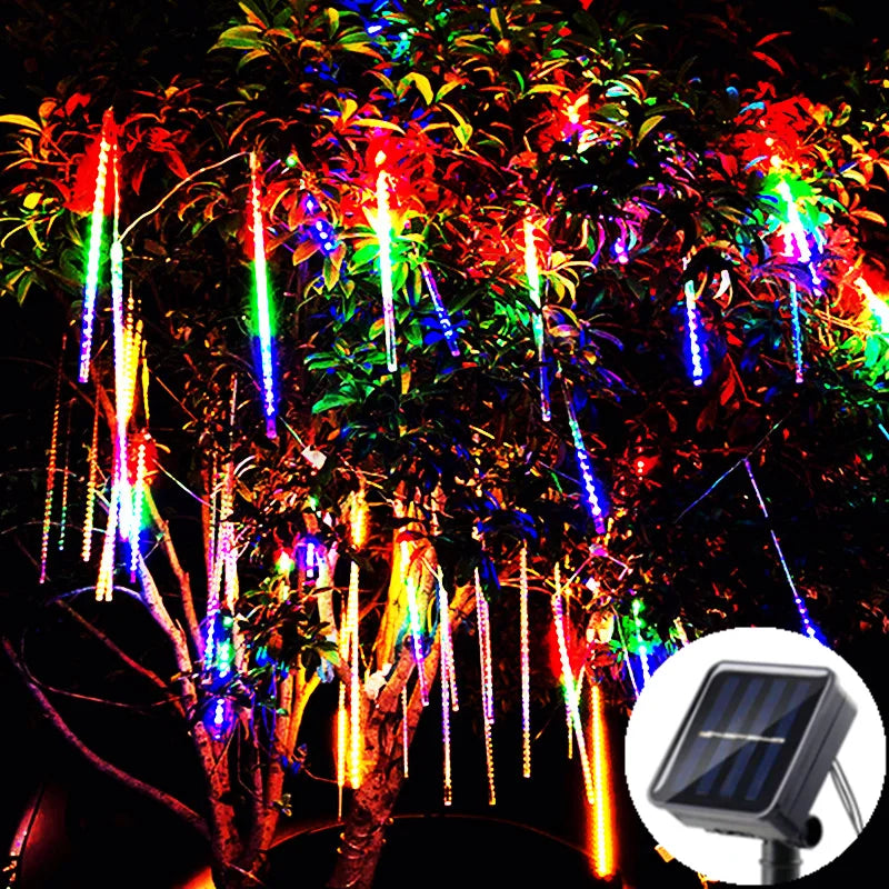 Solar LED Meteor Shower Rain Lights, 30/50cm 192/288 LEDs Outdoor String Lights Waterproof Christmas Decoration - Lumaz