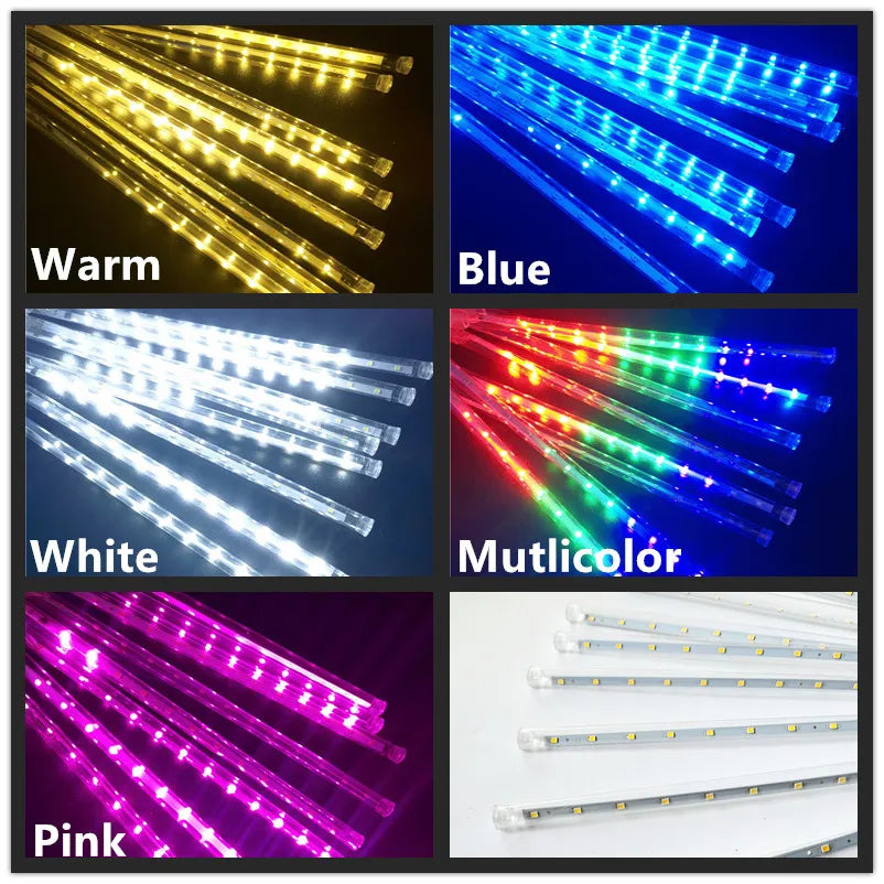 Solar LED Meteor Shower Rain Lights 3050cm 192288 LEDs Outdoor String Lights Waterproof Christmas Decoration - Lumaz