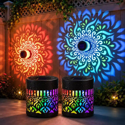 Solar Mandala Projection Light - Metal Cutout Design, IP65 Outdoor Use