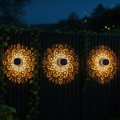 Solar Mandala Projection Light - Metal Cutout Design, IP65 Outdoor Use