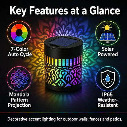 Solar Mandala Projection Light - Metal Cutout Design, IP65 Outdoor Use