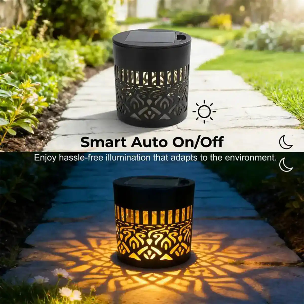 Solar Mandala Projection Light - Metal Cutout Design, IP65 Outdoor Use