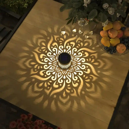 Solar Mandala Projection Light - Metal Cutout Design, IP65 Outdoor Use