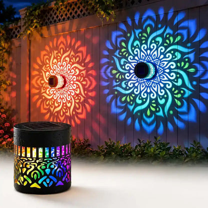 Solar Mandala Projection Light - Metal Cutout Design, IP65 Outdoor Use