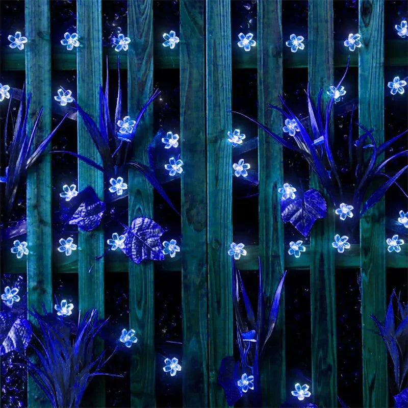 Solar Outdoor Simulation Flower String Lights, Waterproof LED Christmas Lights - Lumaz