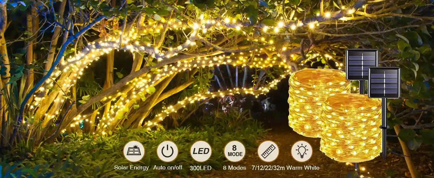 Solar Outdoor Tube Rope Lights, LED Fairy String Lights For Garden Christmas Decoration - Lumaz