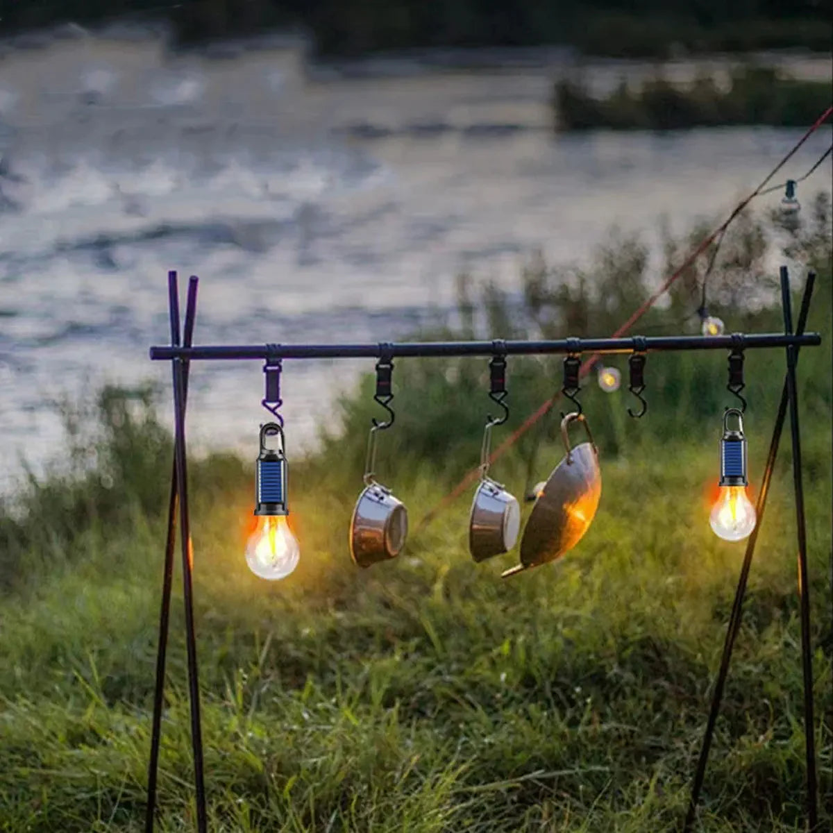 Solar Rechargeable LED Camping Bulb - USB-C Charging, 4 Light Modes, Waterproof