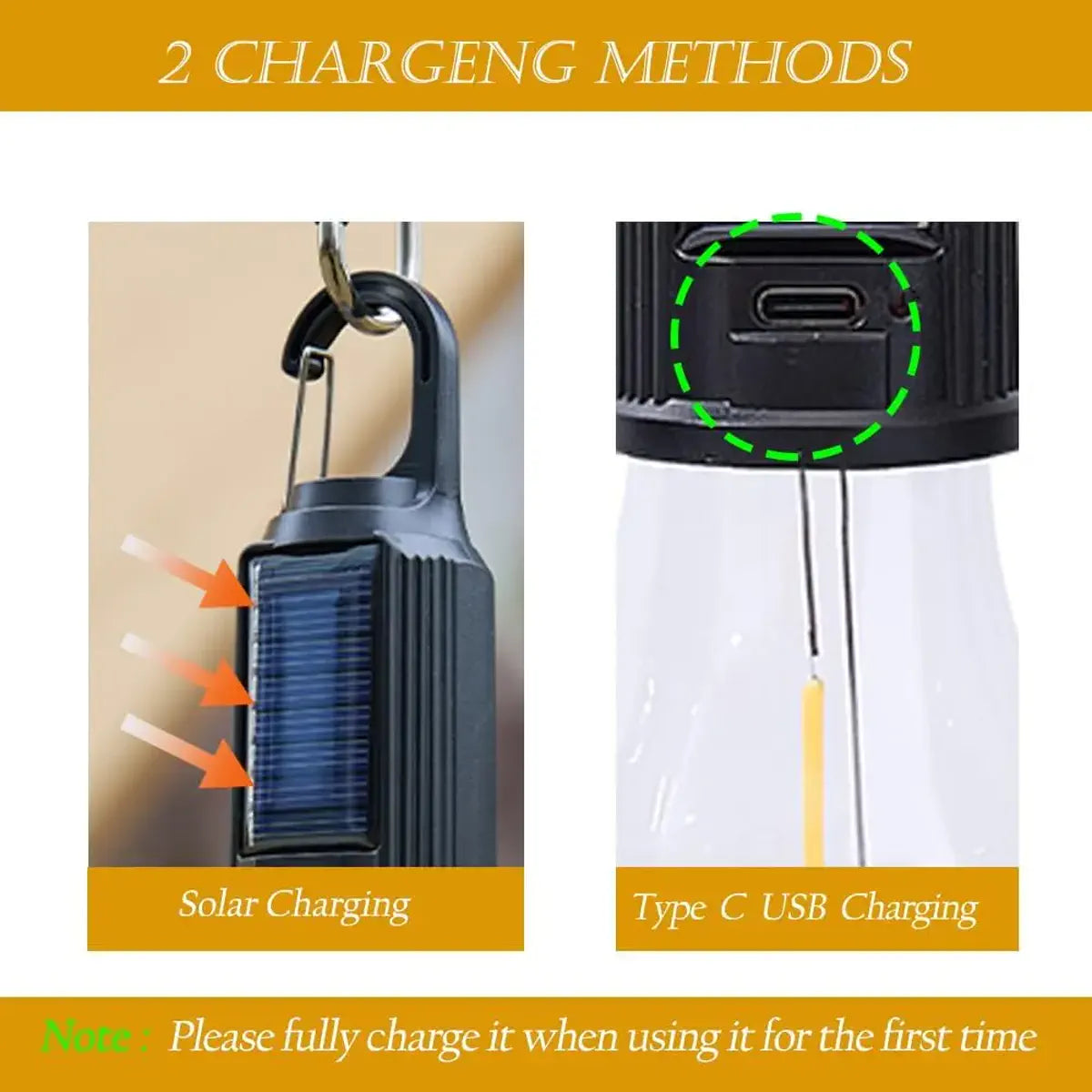 Solar Rechargeable LED Camping Bulb - USB-C Charging, 4 Light Modes, Waterproof
