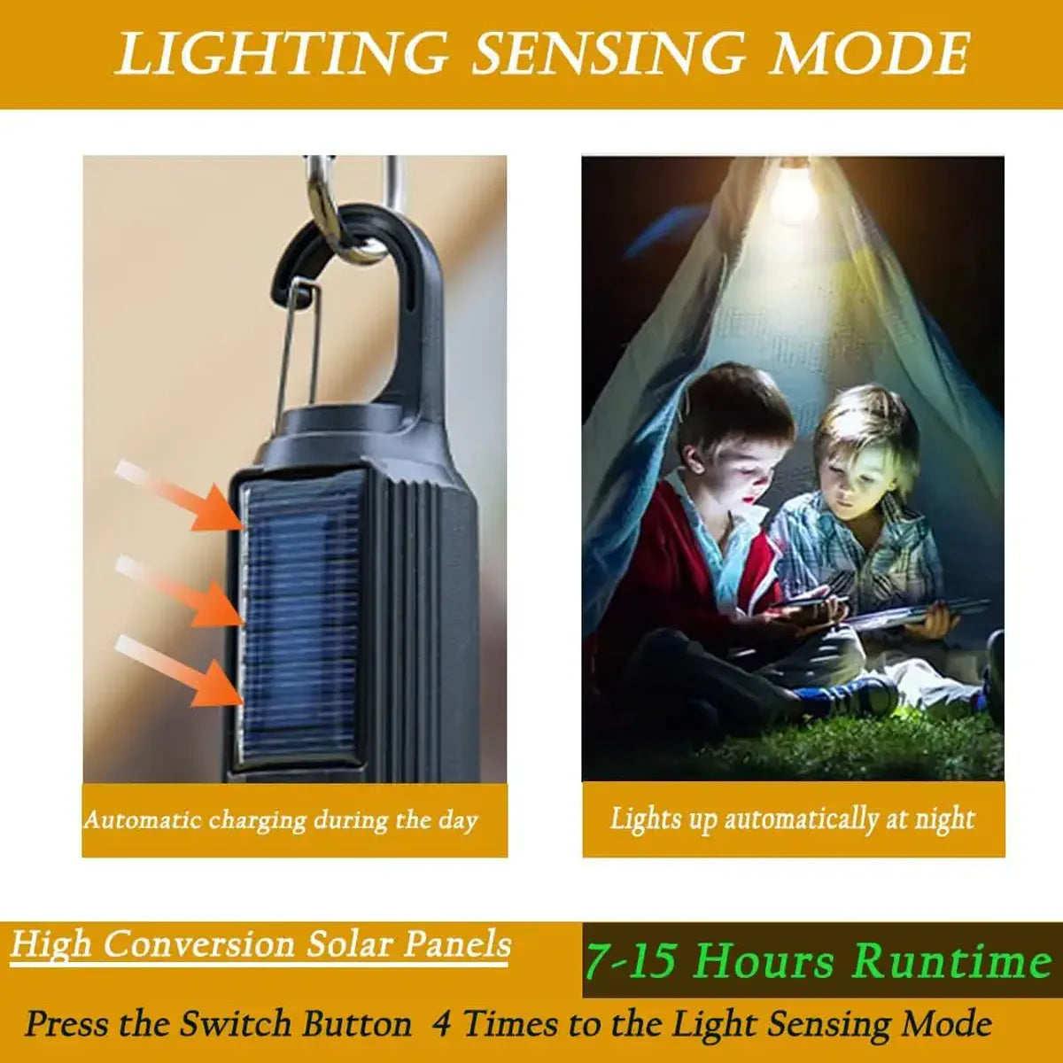 Solar Rechargeable LED Camping Bulb - USB-C Charging, 4 Light Modes, Waterproof