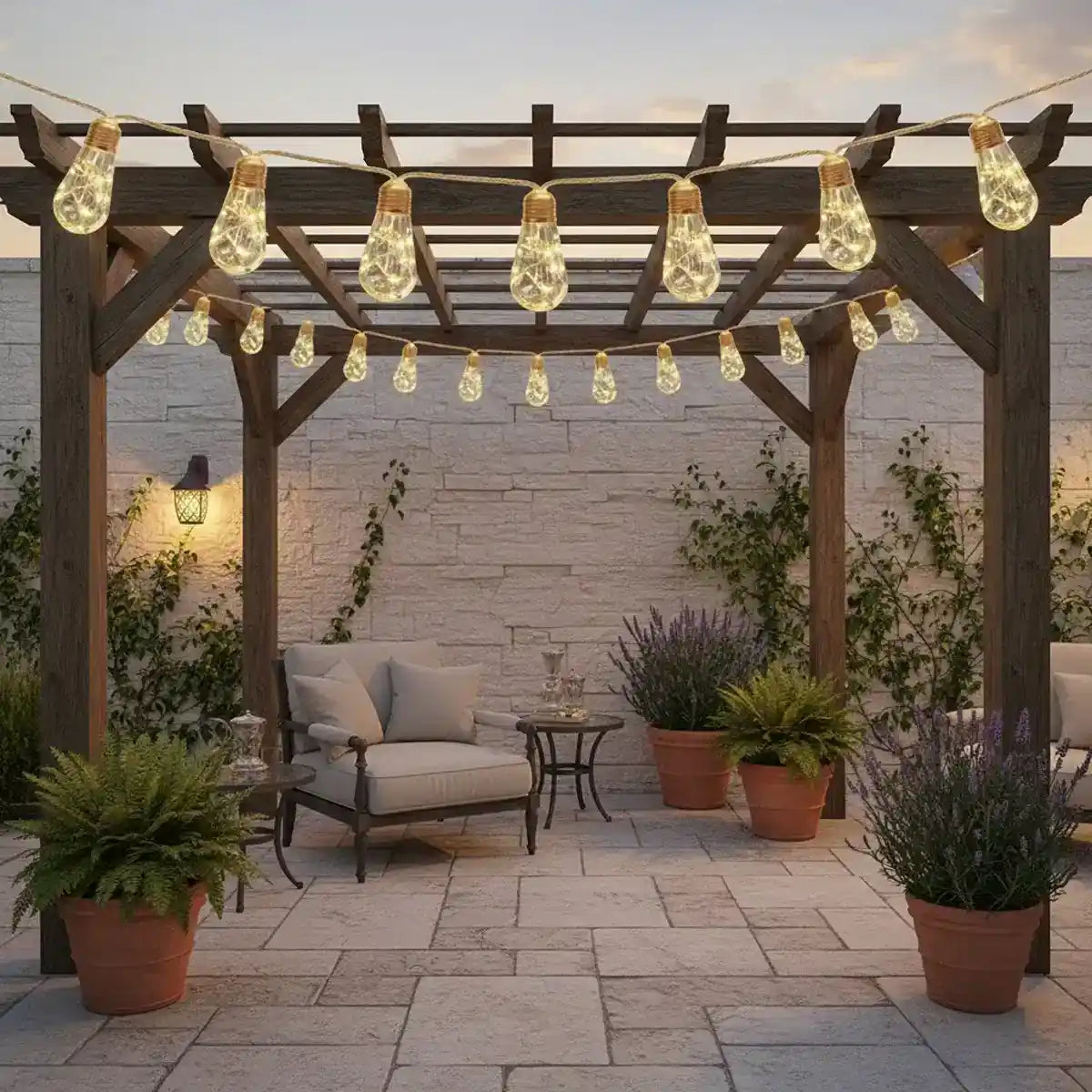 Colorful solar string lights beside their solar panel